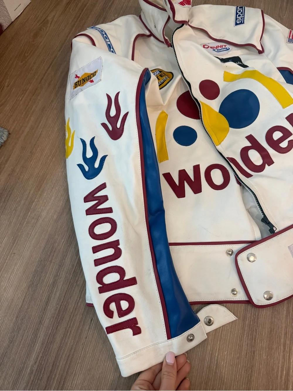 NASCAR Ricky Bobby white leather jacket - Picture 2 of 6